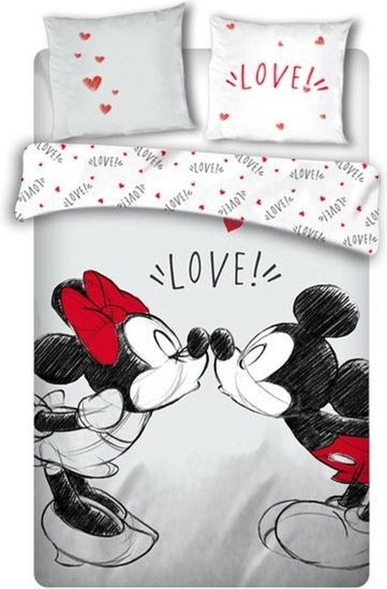 Mickey & Minnie Mouse dekbedovertrek Love - microvezel - lits-jumeaux (240x220 + 2st 63x63 cm)