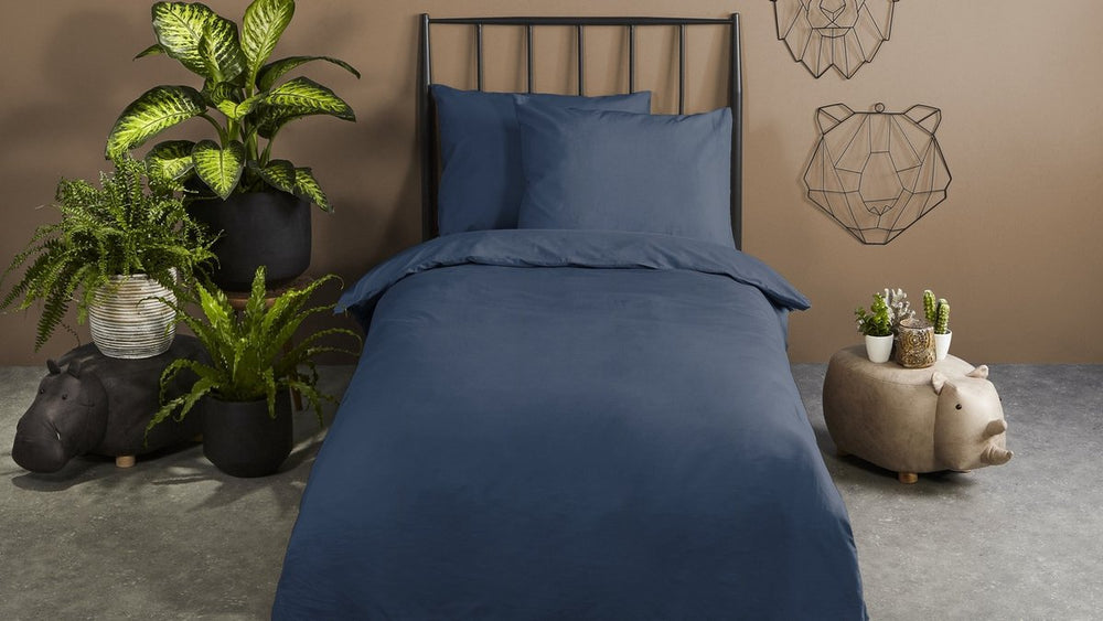 HIP dekbedovertrek uni - donkerblauw - katoensatijn