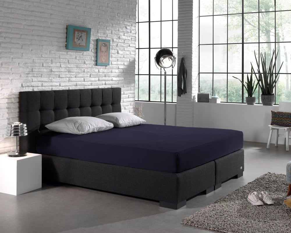 Hoeslaken - dubbel jersey - navy blauw