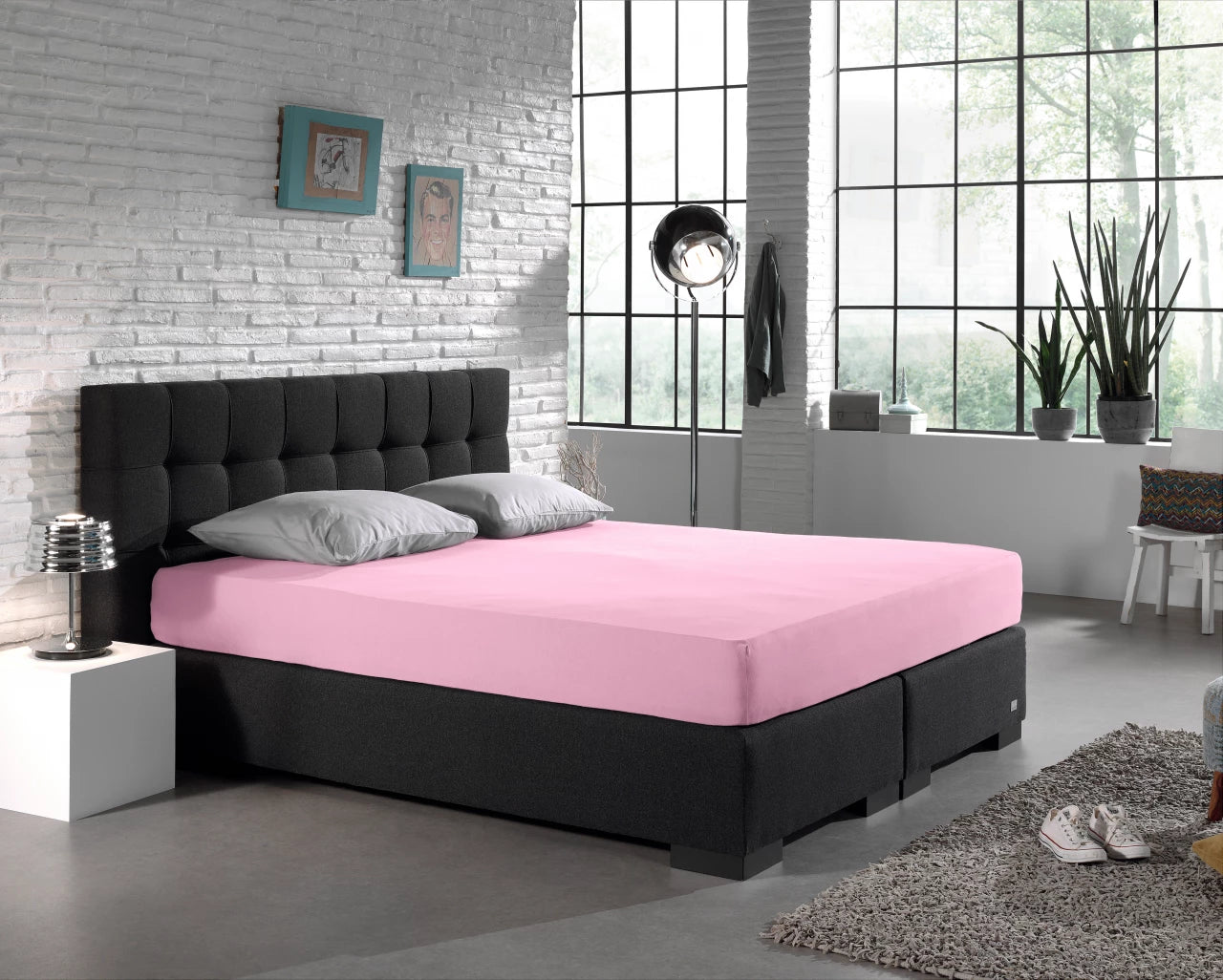 Hoeslaken - dubbel jersey - roze