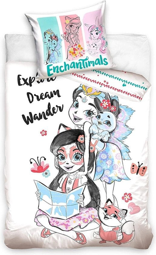 Enchantimals kinderdekbedovertrek dream - katoen - 1-persoons (140x200 + 70x90 cm)