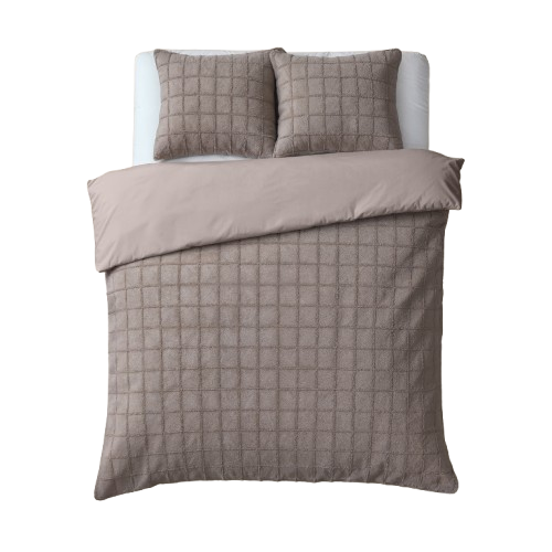 Faux fur dekbedovertrek onderkant microvezel - Check - Taupe