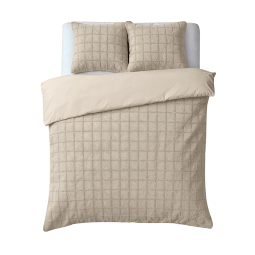 Faux fur dekbedovertrek onderkant microvezel Check - Beige