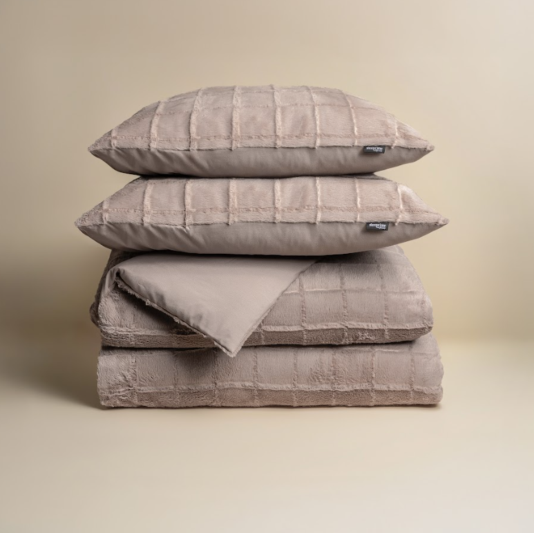 Faux fur dekbedovertrek onderkant microvezel - Check - Taupe