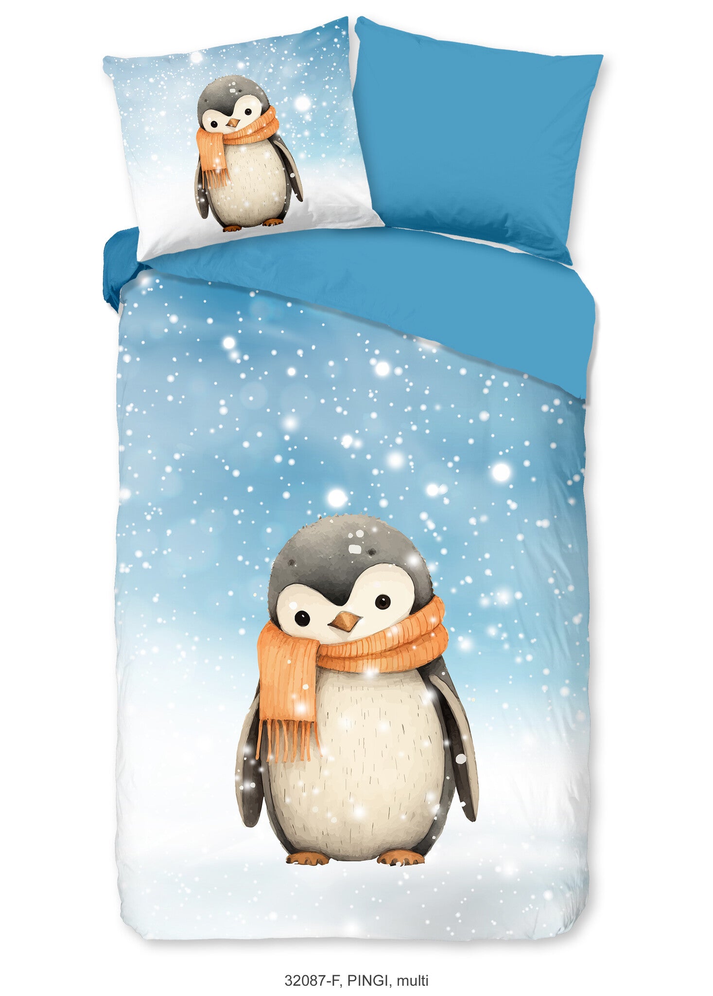 Kinderdekbedovertrek Pingi pinguïn - Flanel - 1-persoons (140x220 + 60x70 cm)