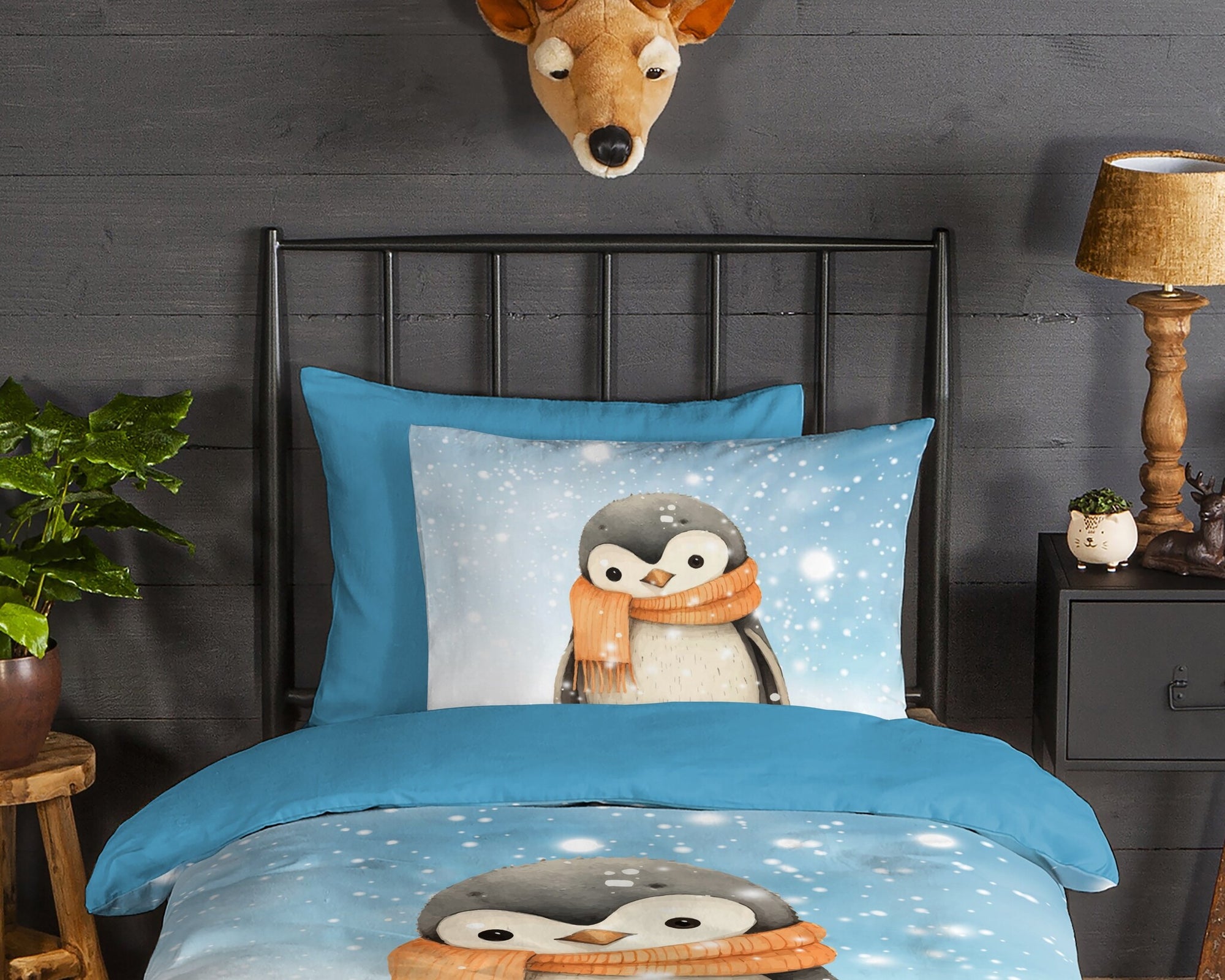 Kinderdekbedovertrek Pingi pinguïn - Flanel - 1-persoons (140x220 + 60x70 cm)