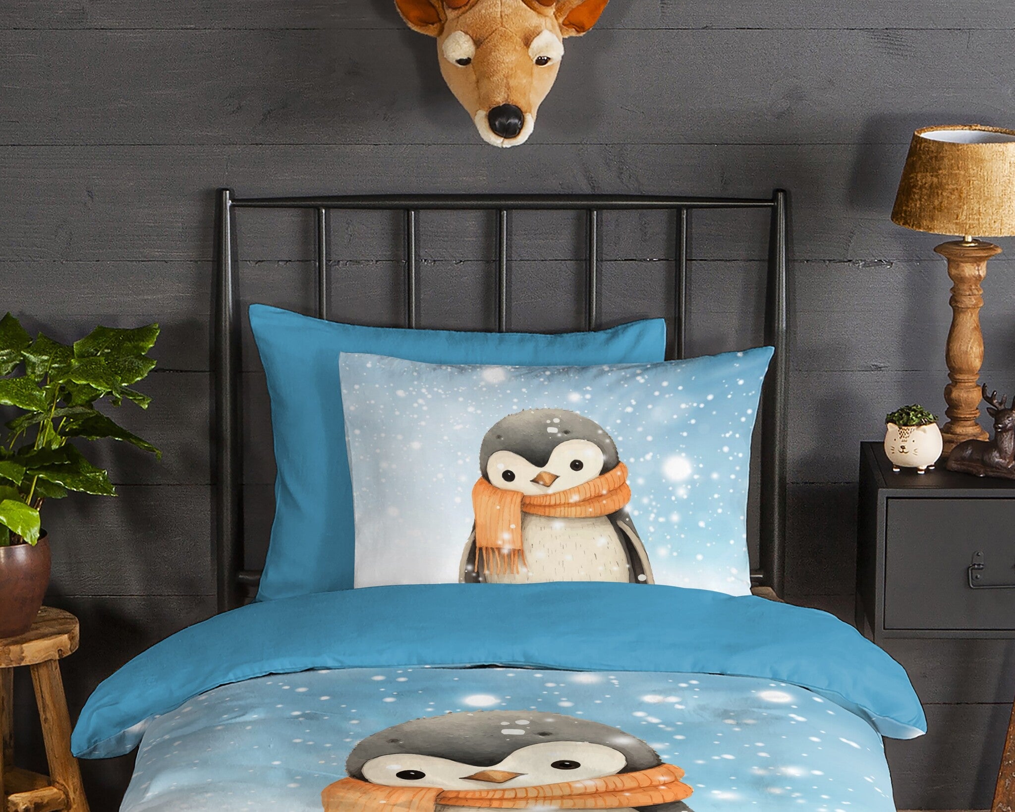 Kinderdekbedovertrek Pingi pinguïn - Flanel - 1-persoons (140x220 + 60x70 cm)