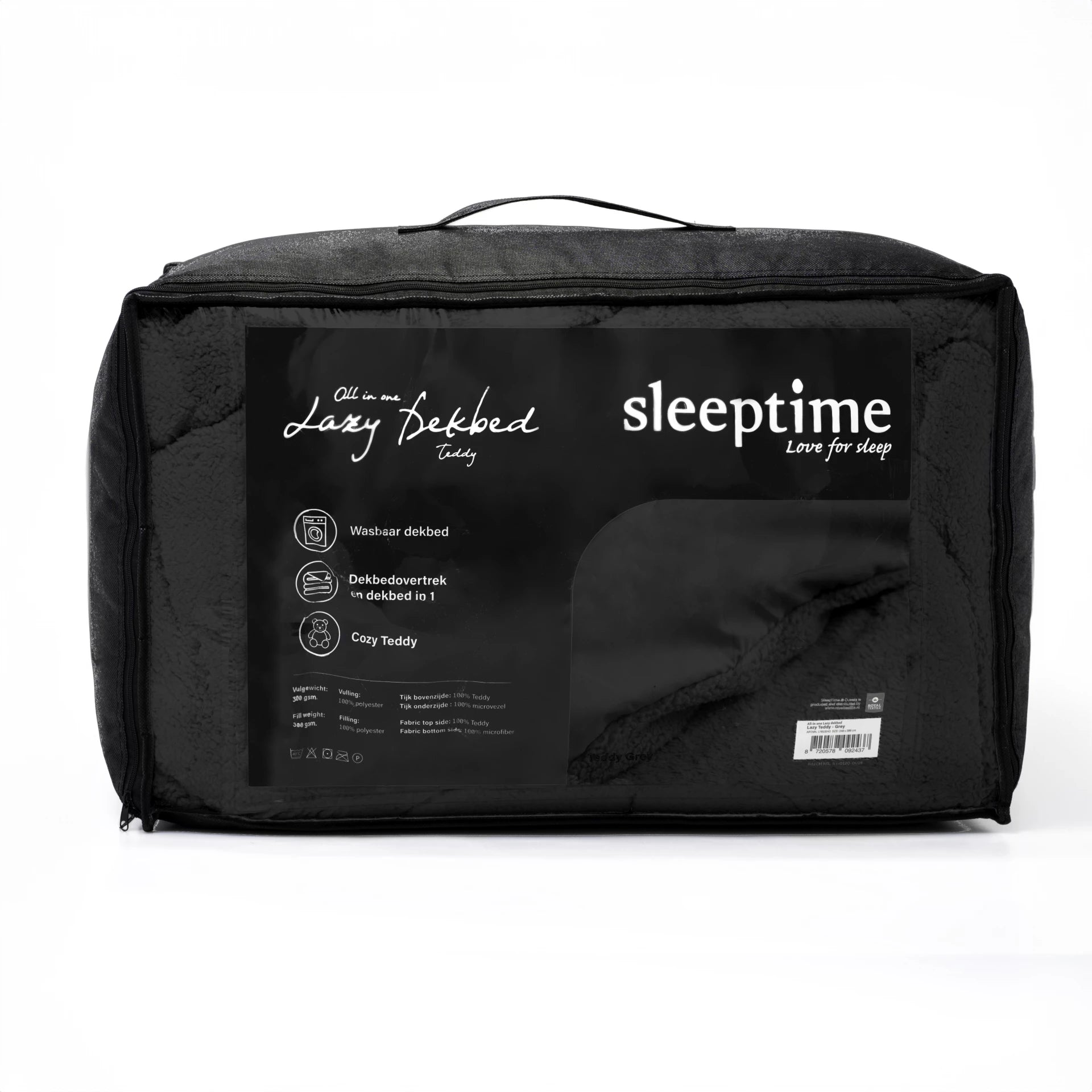 All in one lazy dekbed teddy -  Dekbed en overtrek in 1 - Antraciet