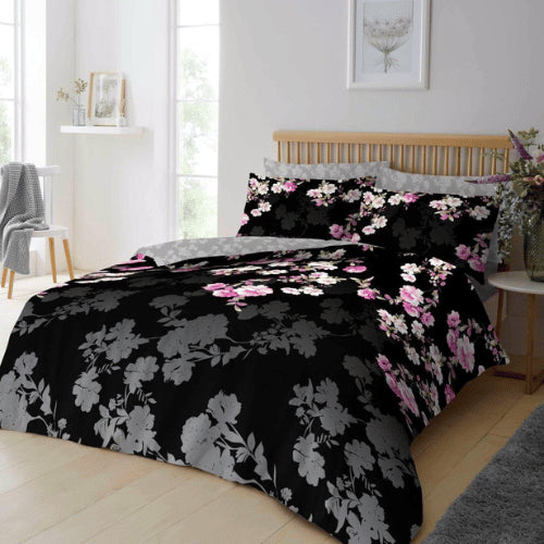 Snoozeville dekbedovertrek Roseanne floral - Zwart - Microvezel - 1-persoons (135x200 + 50x75cm)