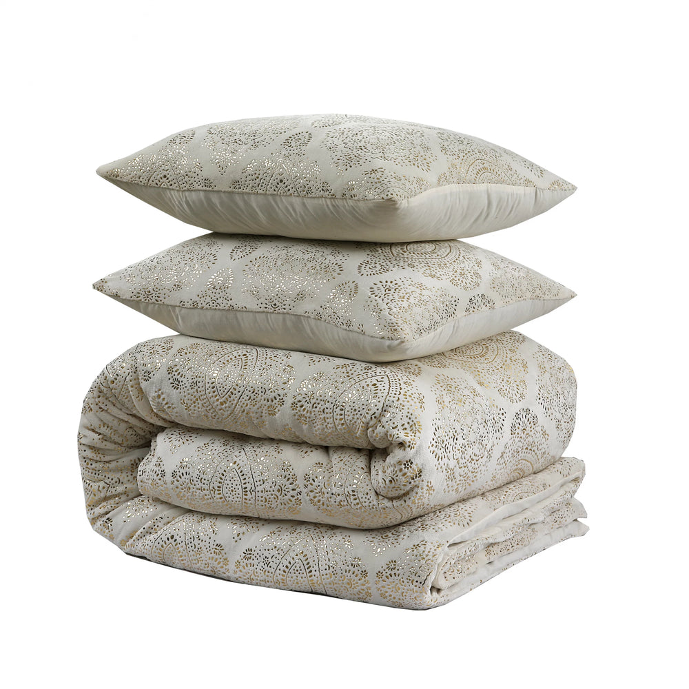Fleece dekbedovertrek onderkant microvezel Art foil - creme - 1-persoons