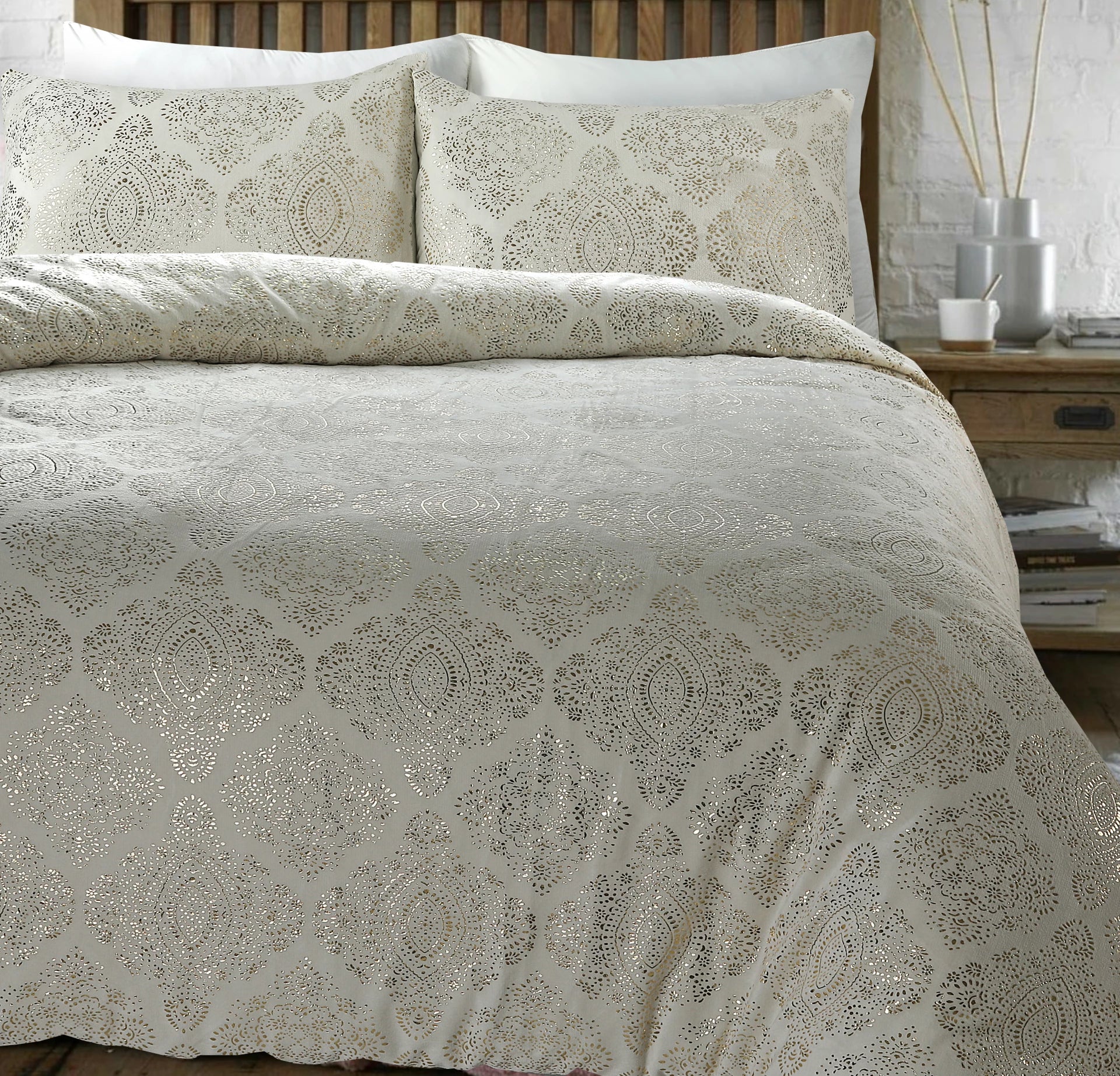 Fleece dekbedovertrek onderkant microvezel Art foil - creme - 1-persoons (140x220 + 60x70cm)