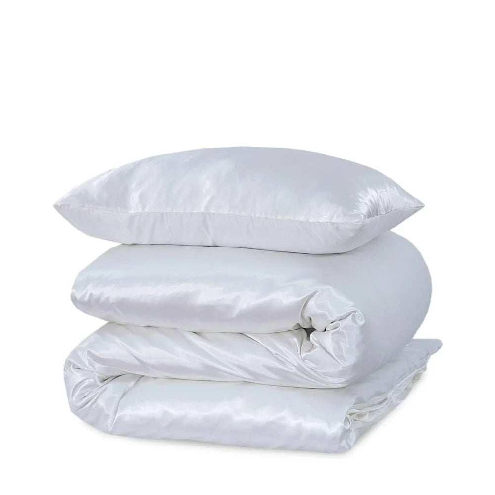 Glans satijn dekbedovertrek - wit