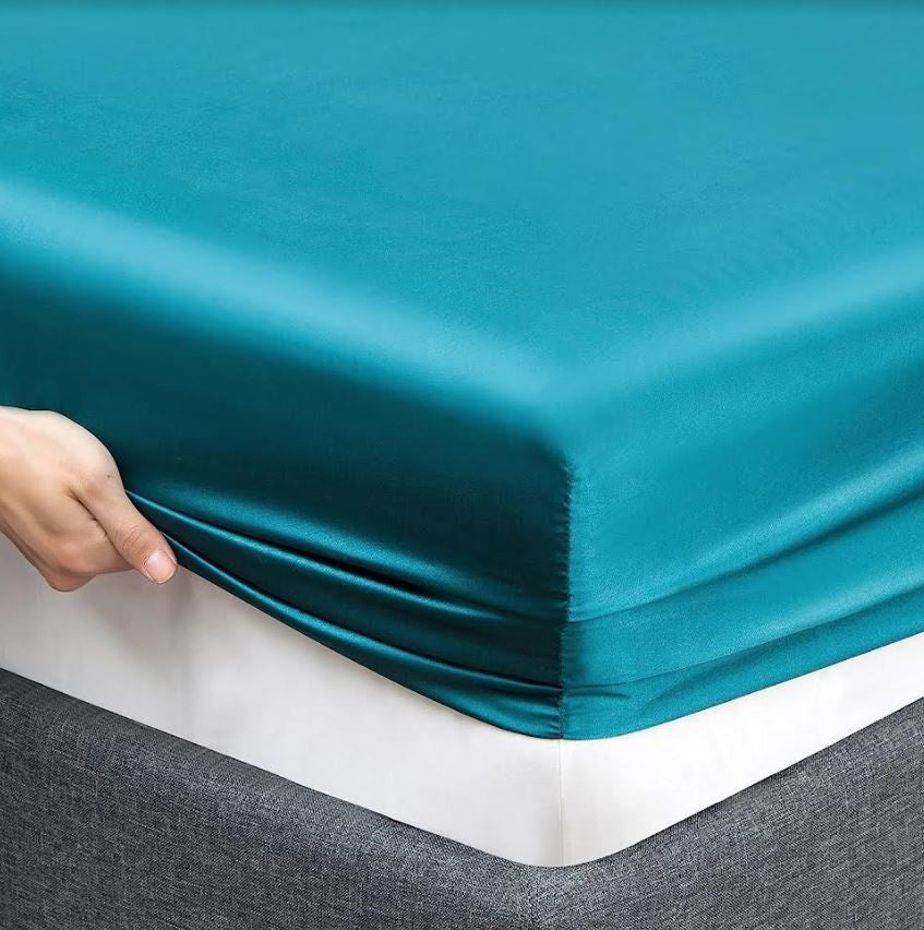Glans satijn hoeslaken - petrol - 140x200 cm