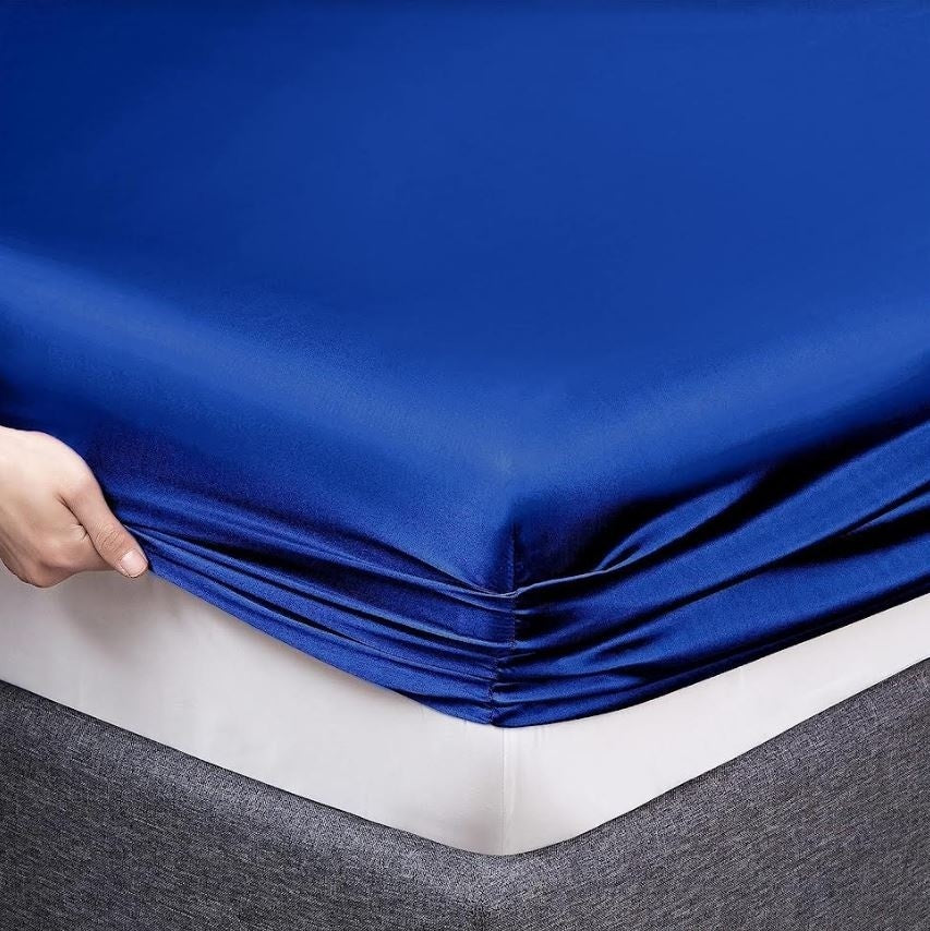 Glans satijn hoeslaken - blauw - 140x200 cm