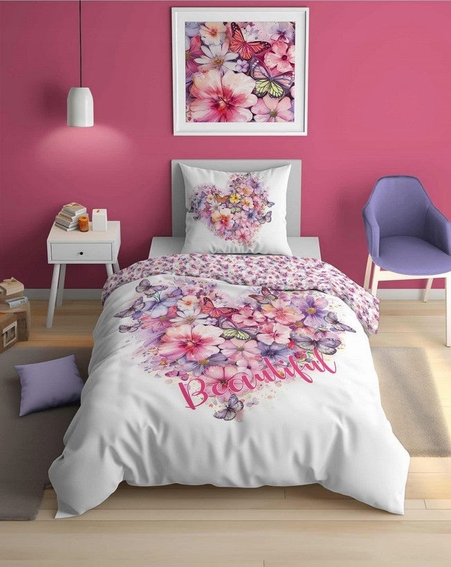 Glow in the dark dekbedovertrek Bloemen - katoen - eenpersoons