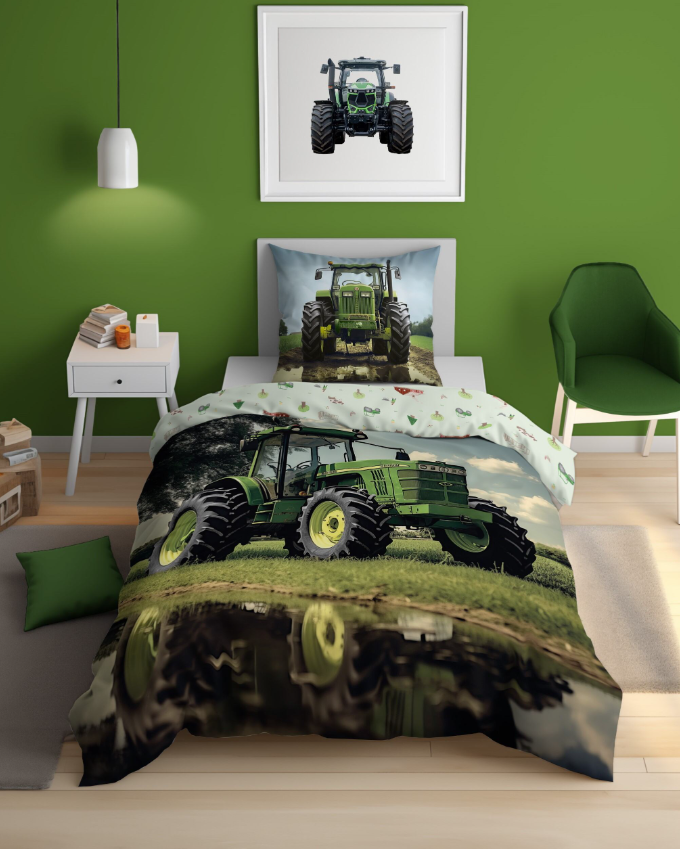 Glow in the dark kinderdekbedovertrek Groene Trekker - katoen - 1-persoons (140x200 + 70x80 cm)