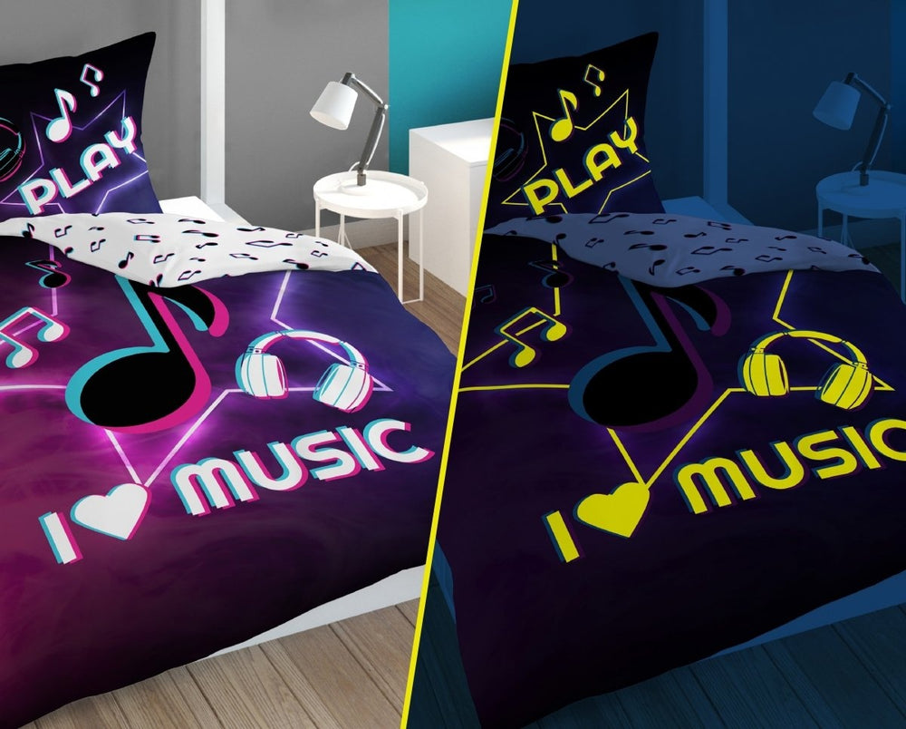 Glow in the dark dekbedovertrek I love music - katoen - 1-persoons