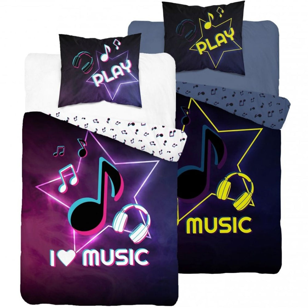 Glow in the dark dekbedovertrek I love music - katoen - eenpersoons