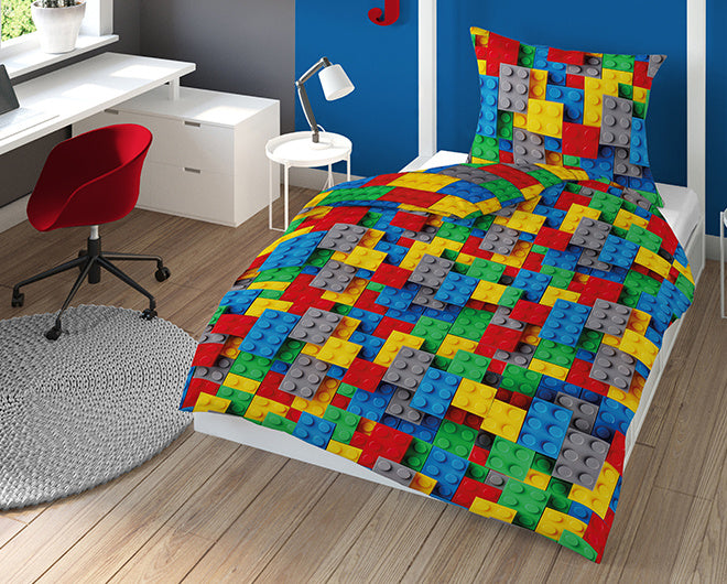 Glow in the dark dekbedovertrek Lego blokjes - katoen - 1-persoons (140x200 + 70x80 cm)