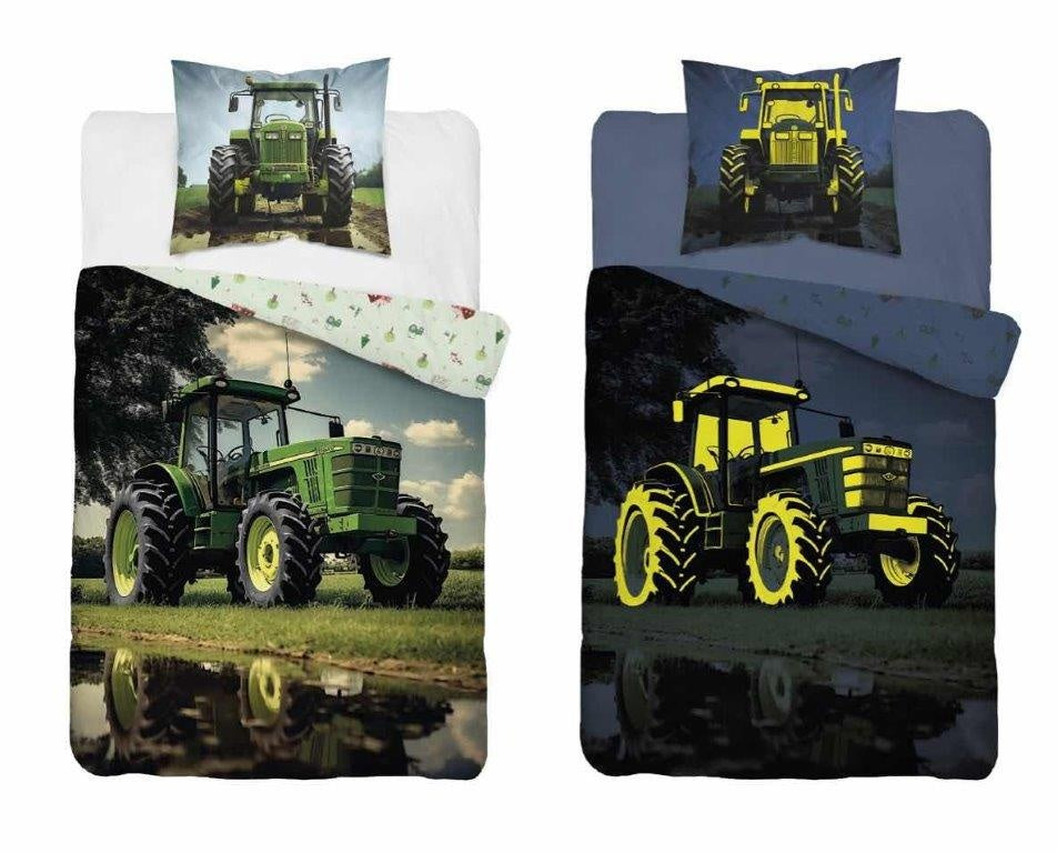 Glow in the dark kinderdekbedovertrek Groene Trekker - katoen - 1-persoons (140x200 + 70x80 cm)