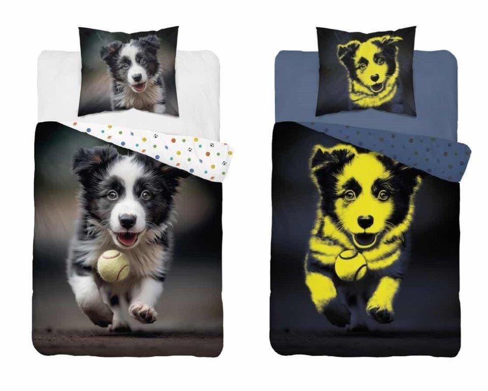 Glow in the dark dekbedovertrek Hond - katoen - eenpersoons