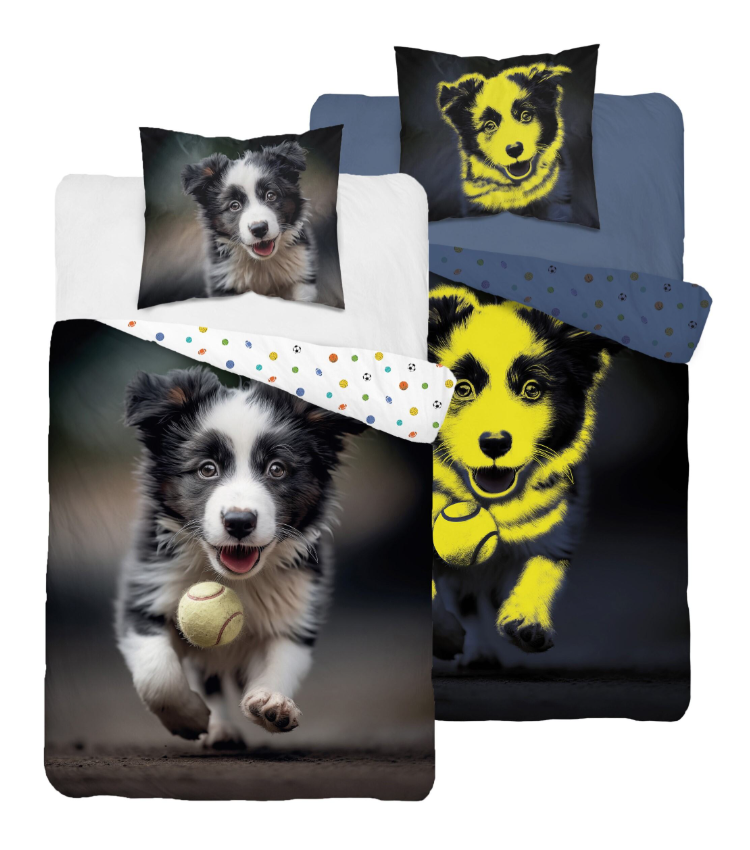 Glow in the dark dekbedovertrek Hond - katoen - eenpersoons