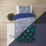 Teddy Fleece kinderdekbedovertrek - Glow in the dark - Space - Blauw - 1-persoons (140x220 + 60x70 cm)