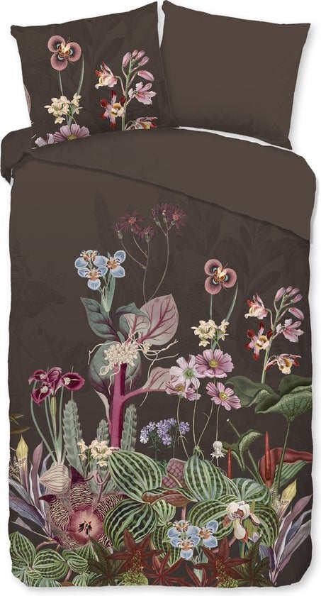 Good Morning dekbedovertrek Phoebe -  bruin - bloemenprint - Katoen