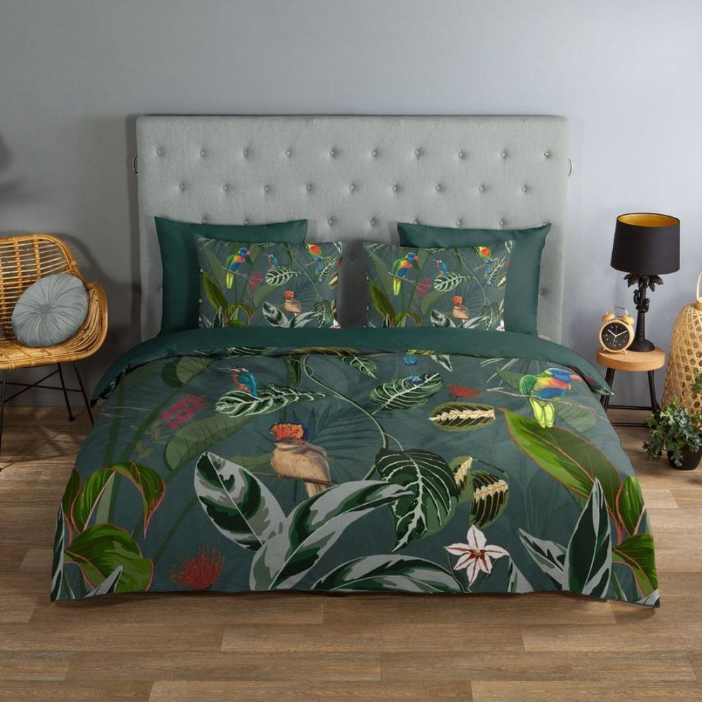 Good Morning dekbedovertrek Botanical birds - Groen - Katoen