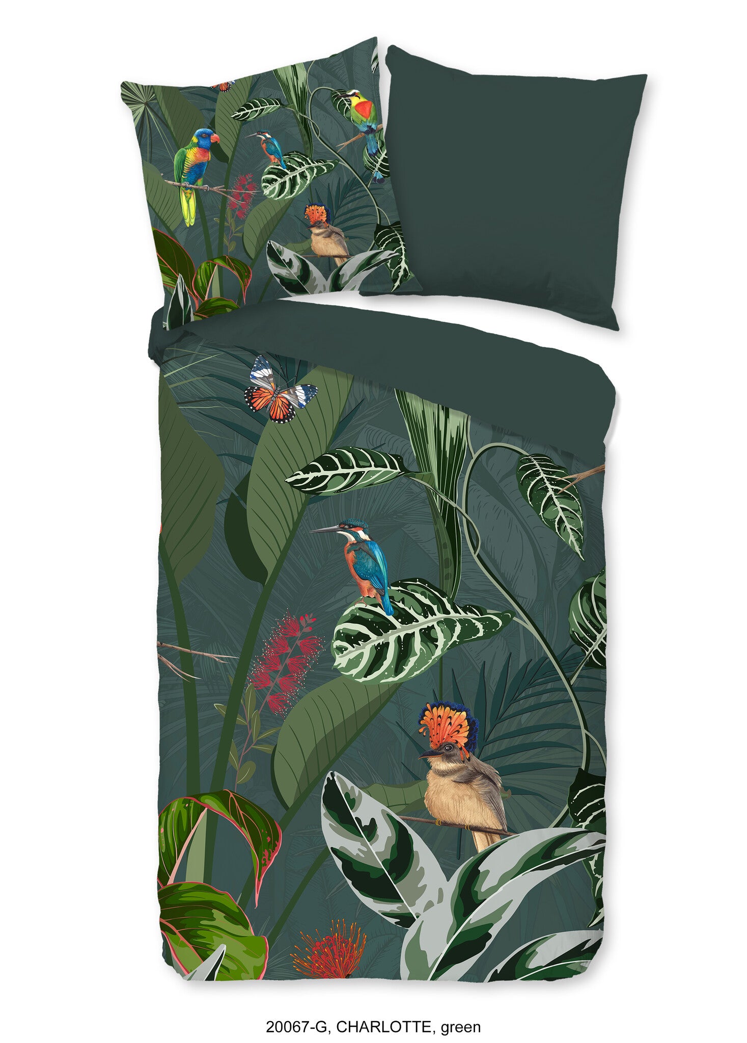 Katoen dekbedovertrek Botanical birds - groen