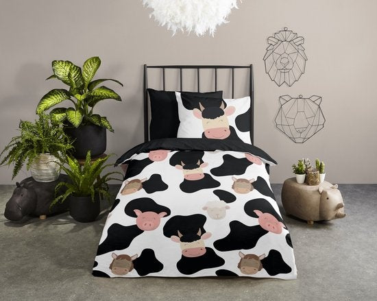 Kinderdekbedovertrek Cow & friends - Katoen - 1-persoons (140x220 + 60x70 cm)