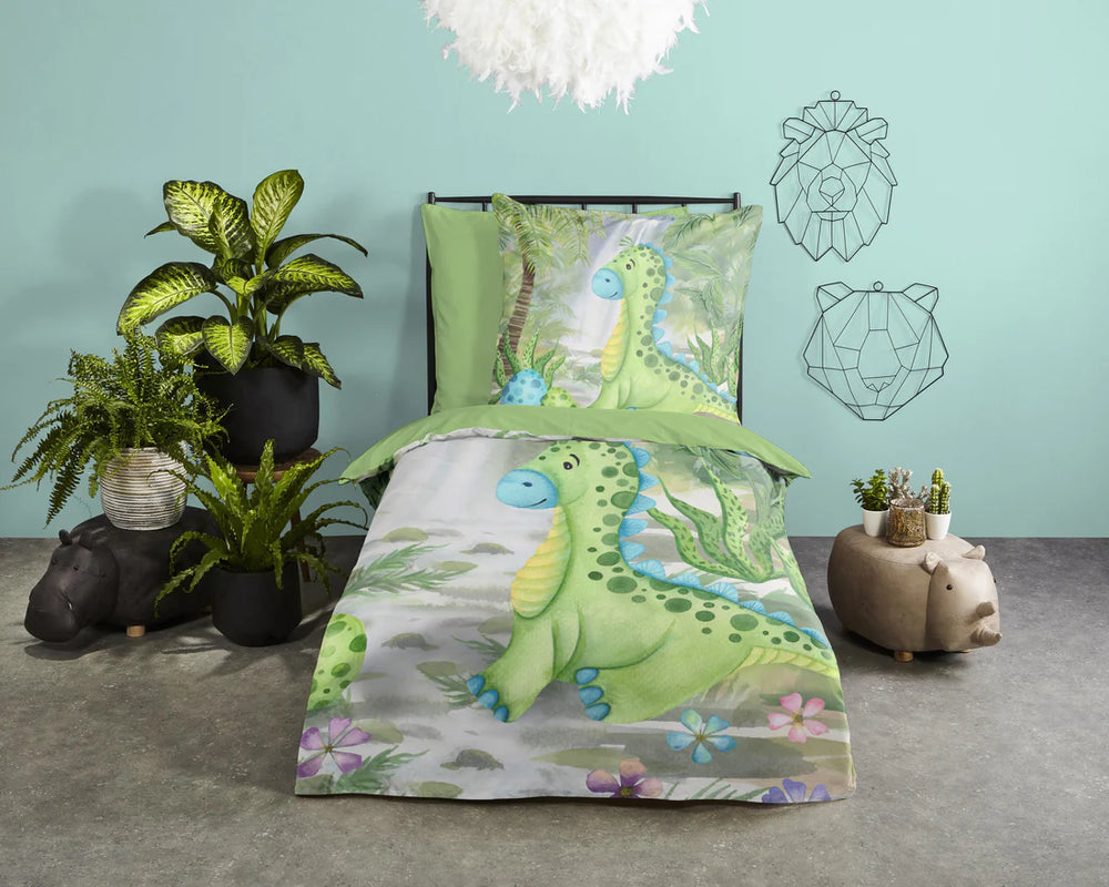 Good Morning dekbedovertrek Dino Ei - groen - katoen - eenpersoons