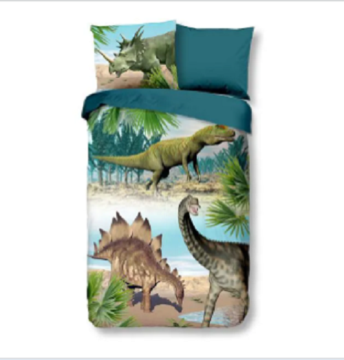 Kinderdekbedovertrek Dino's - Katoen - 1-persoons (140x220 + 60x70 cm)