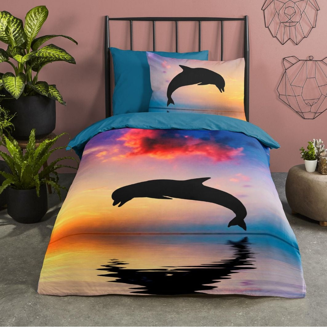 Kinderdekbedovertrek Dolfijn sunset - katoen - 1-persoons (140x220 + 60x70 cm)
