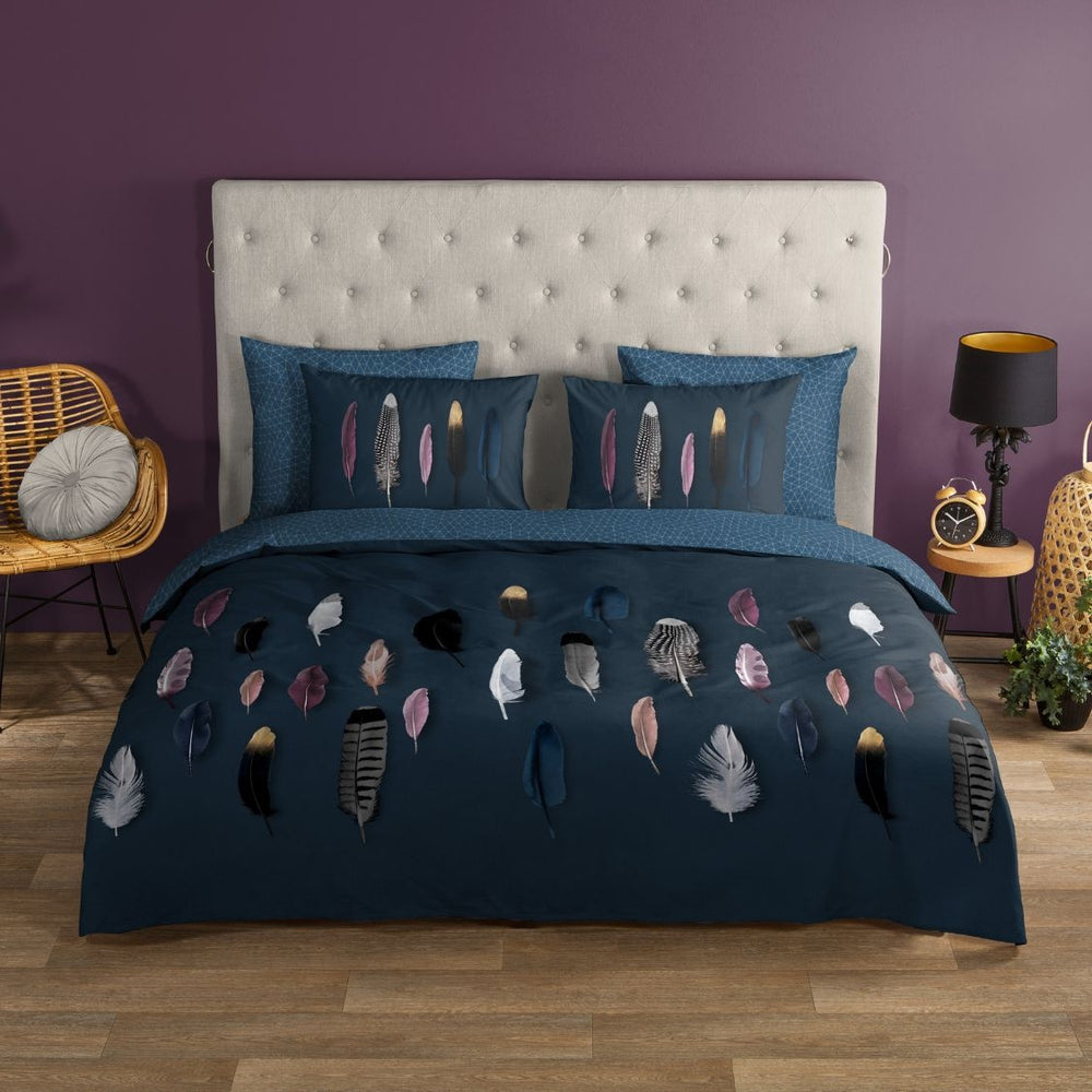 Good morning dekbedovertrek Feathers blauw - katoen