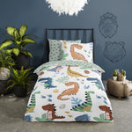 Dekbedovertrek Grappige dino's - Katoen - 1-persoons (140x220 + 60x70 cm)