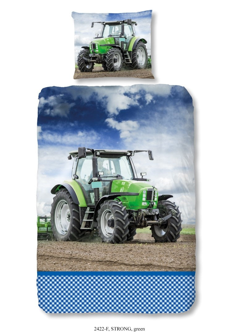 Good morning dekbedovertrek Groene Trekker - flanel - 1-persoons (140x220 cm + 60x70 cm)