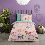 Kinderdekbedovertrek Horses - Katoen - 1-persoons (140x220 + 60x70 cm)