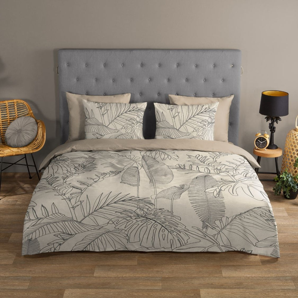 Good morning dekbedovertrek  jungle leaves - zand - katoen