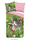 Good Morning dekbedovertrek kitten bloemen - Katoen - 1-persoons (140x220 + 60x70 cm)