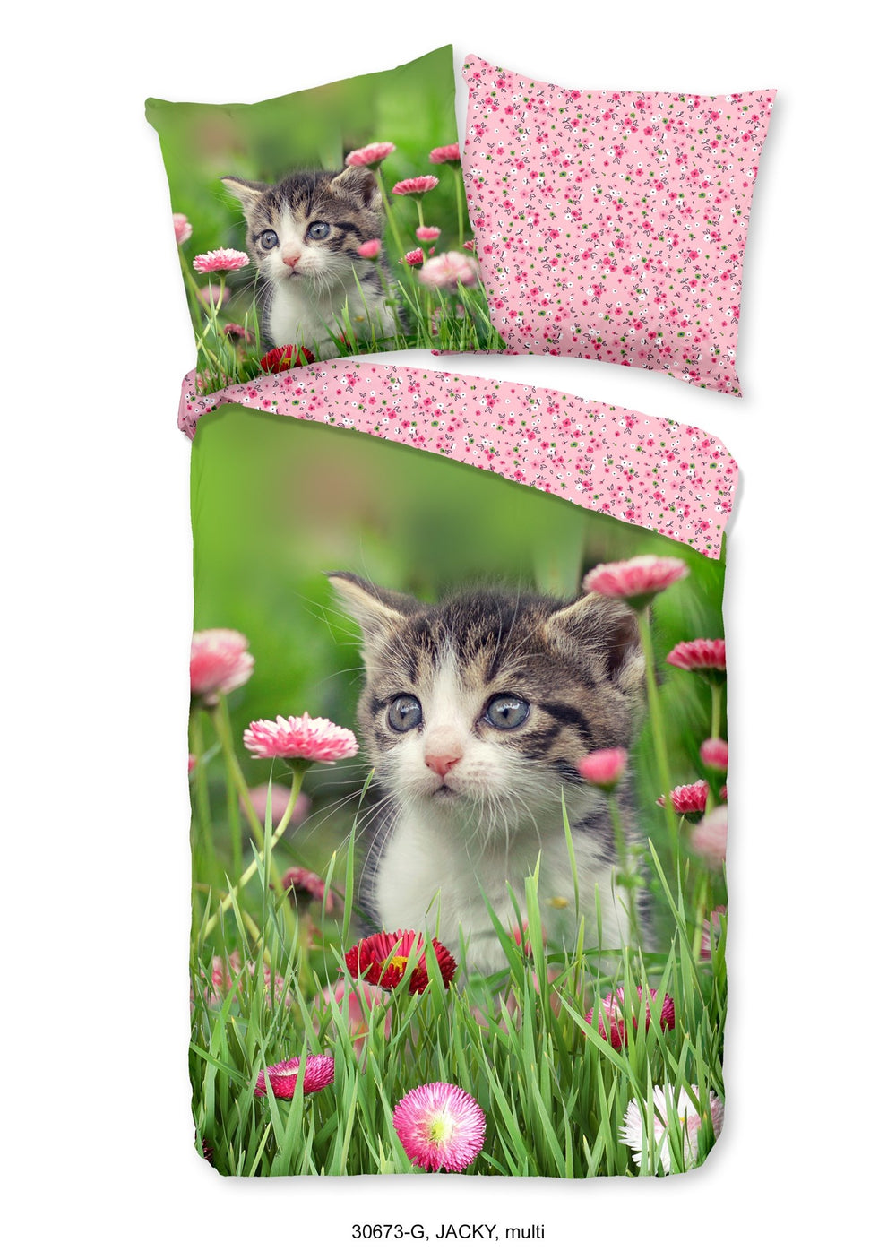Good Morning dekbedovertrek kitten bloemen - Katoen - 1-persoons (140x220 + 60x70 cm)