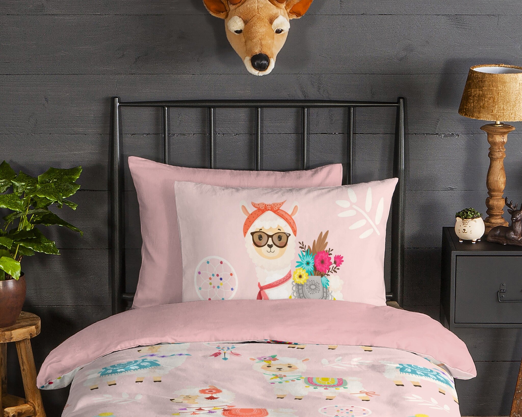 Kinderdekbedovertrek Ladida lama - roze - Flanel - 1-persoons (140x220 + 60x70 cm)