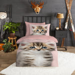 Kinderdekbedovertrek meow - flanel - 1-persoons (140x220 + 60x70 cm)