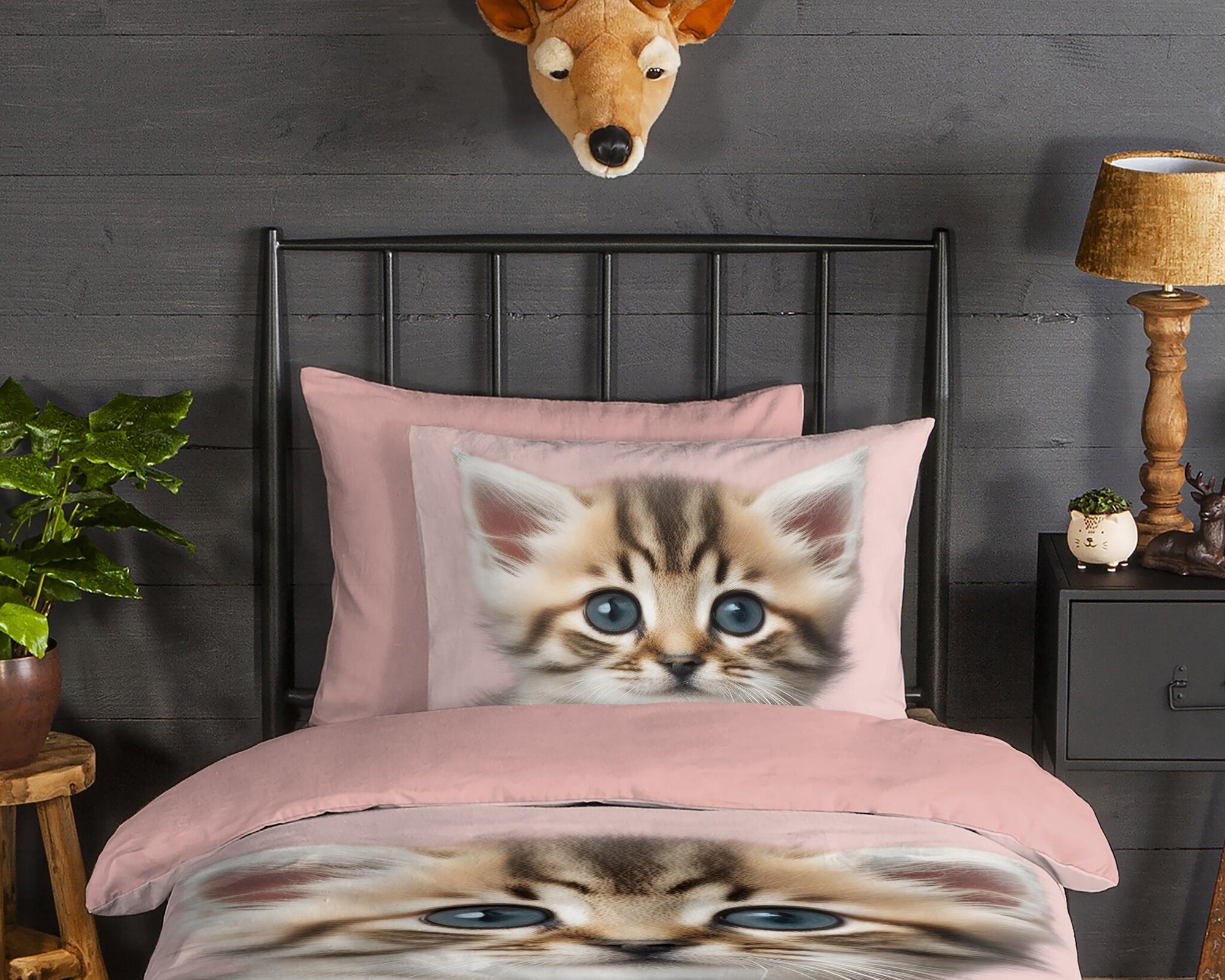 Kinderdekbedovertrek meow - flanel - 1-persoons (140x220 + 60x70 cm)