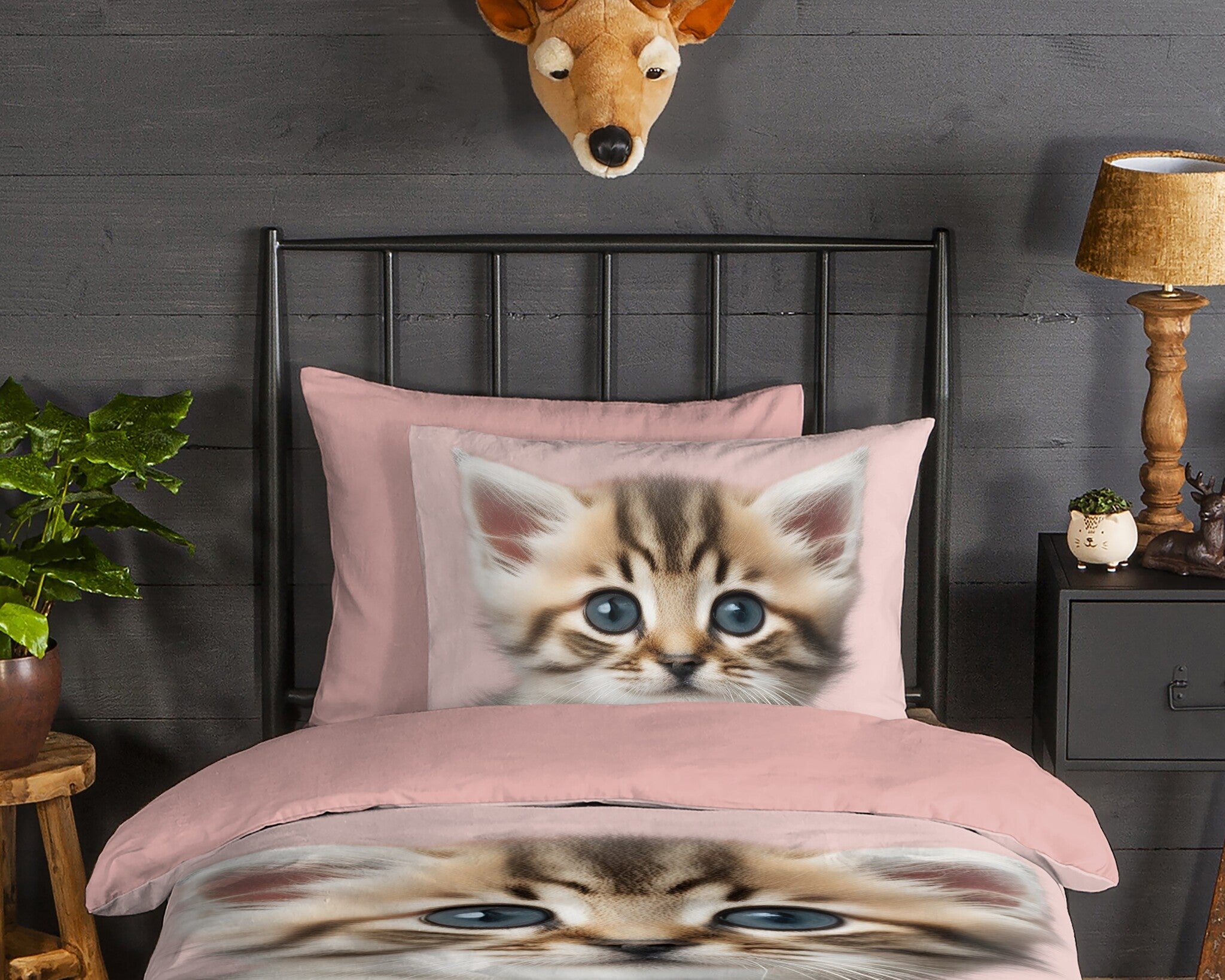 Kinderdekbedovertrek meow - flanel - 1-persoons (140x220 + 60x70 cm)