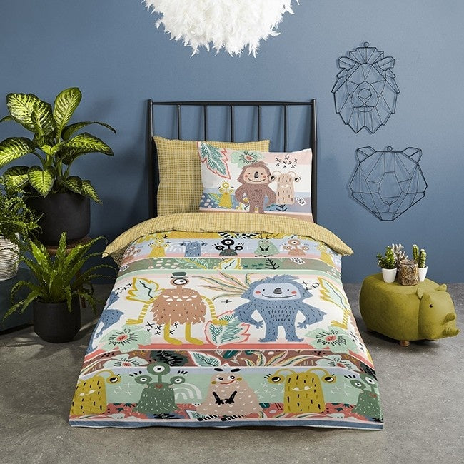 Kinderdekbedovertrek monsters - Katoen - 1-persoons (140x220 + 60x70 cm)