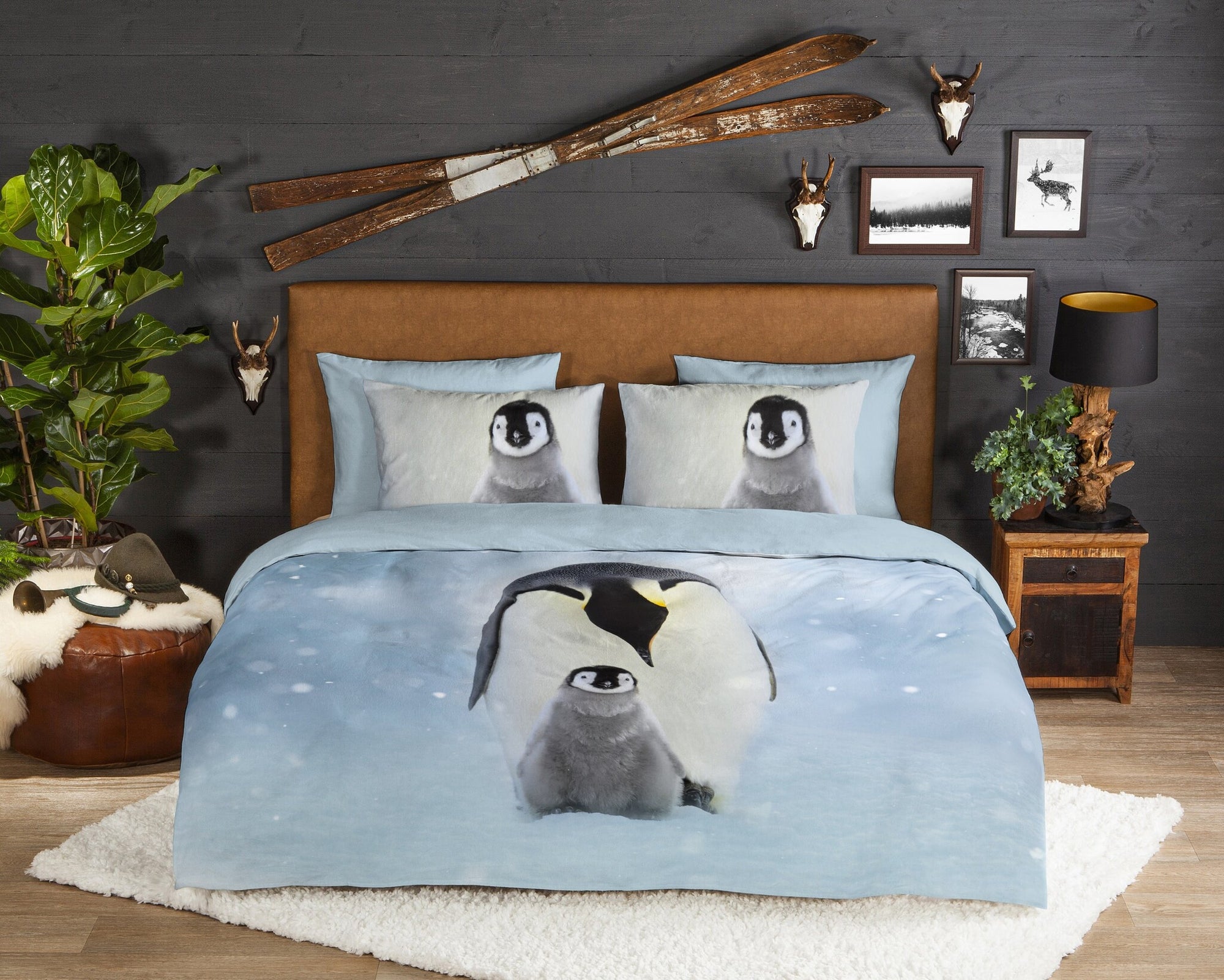 Flanel dekbedovertrek Pinga pinguïn - lichtblauw