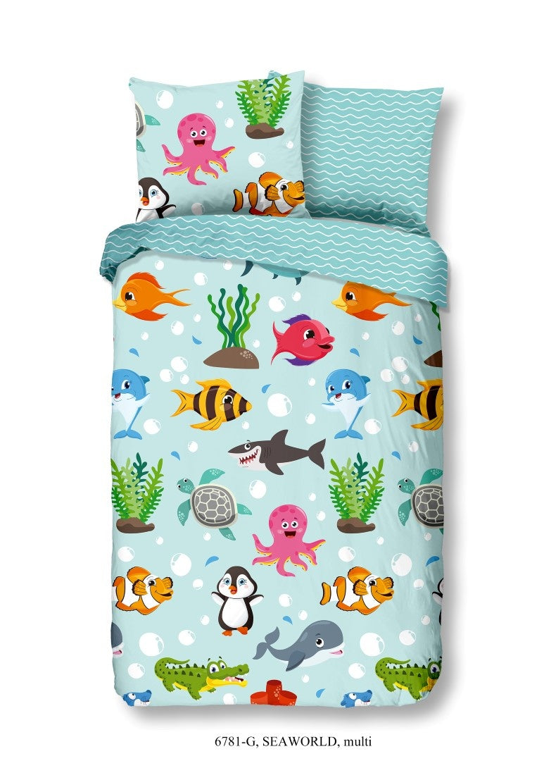 Kinderdekbedovertrek Seaworld - Katoen - 1-persoons (140x220 + 60x70 cm)