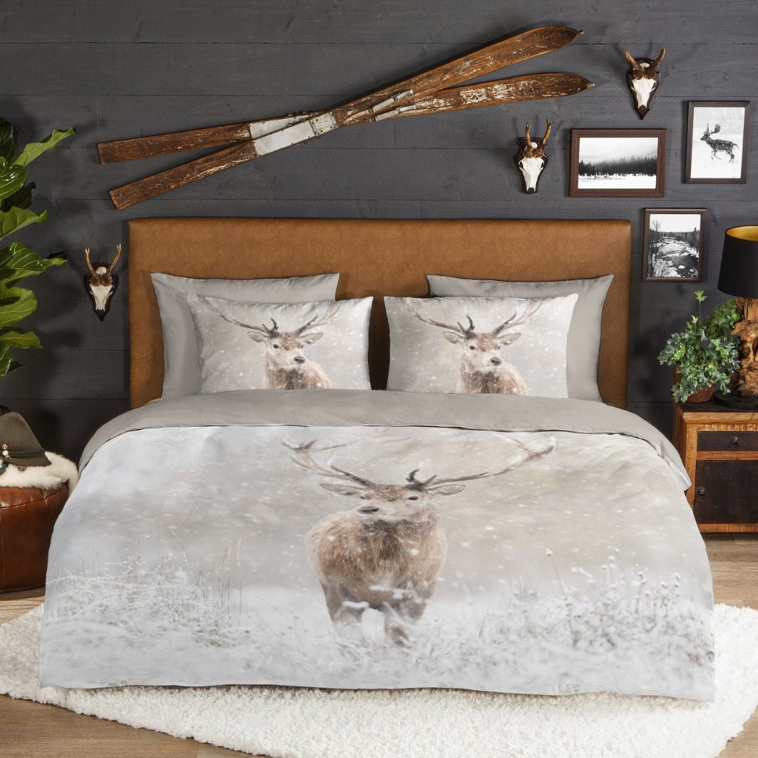 Flanel dekbedovertrek Snowydeer zand
