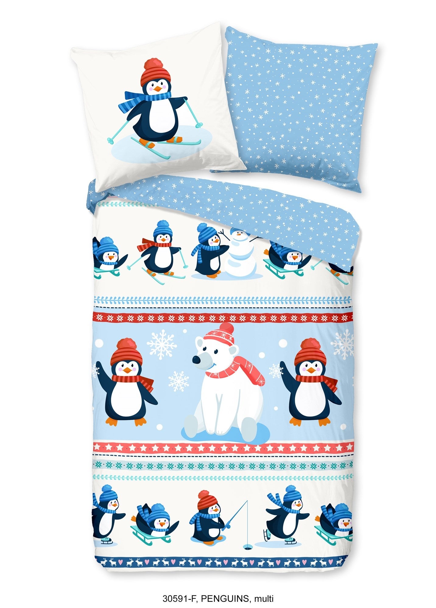 Kinderdekbedovertrek Pinguïns - blauw - Flanel - 1-persoons (140x220 + 60x70 cm)